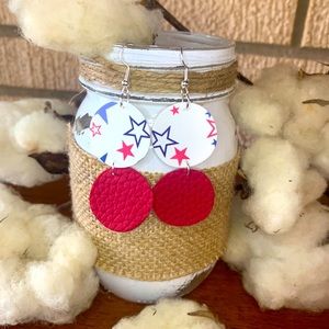 Double drop faux leather earrings